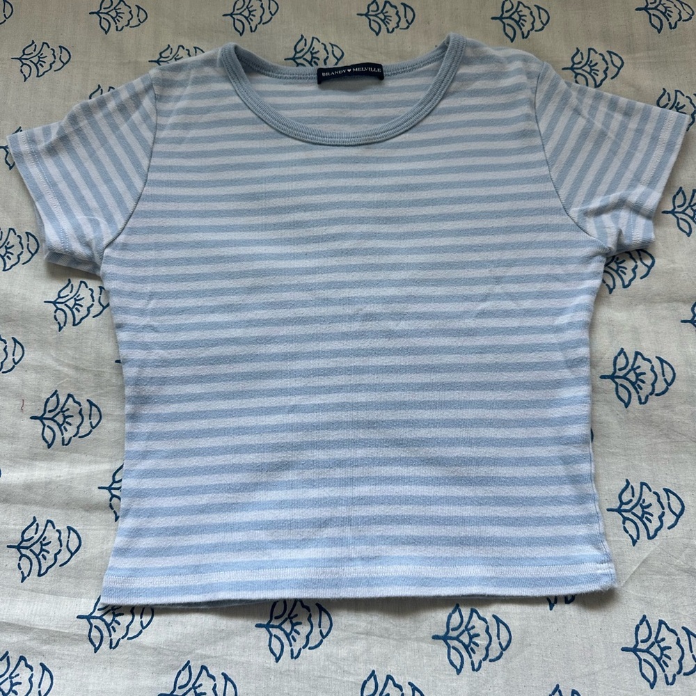 white and blue striped brandy baby tee